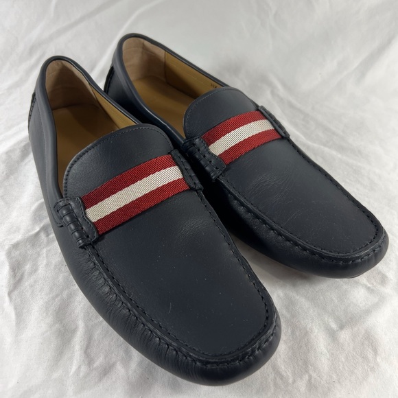 BALLY Navy Blue Leather Waltec Loafers Made in Italy Marked as 11.5US - Picture 4 of 13
